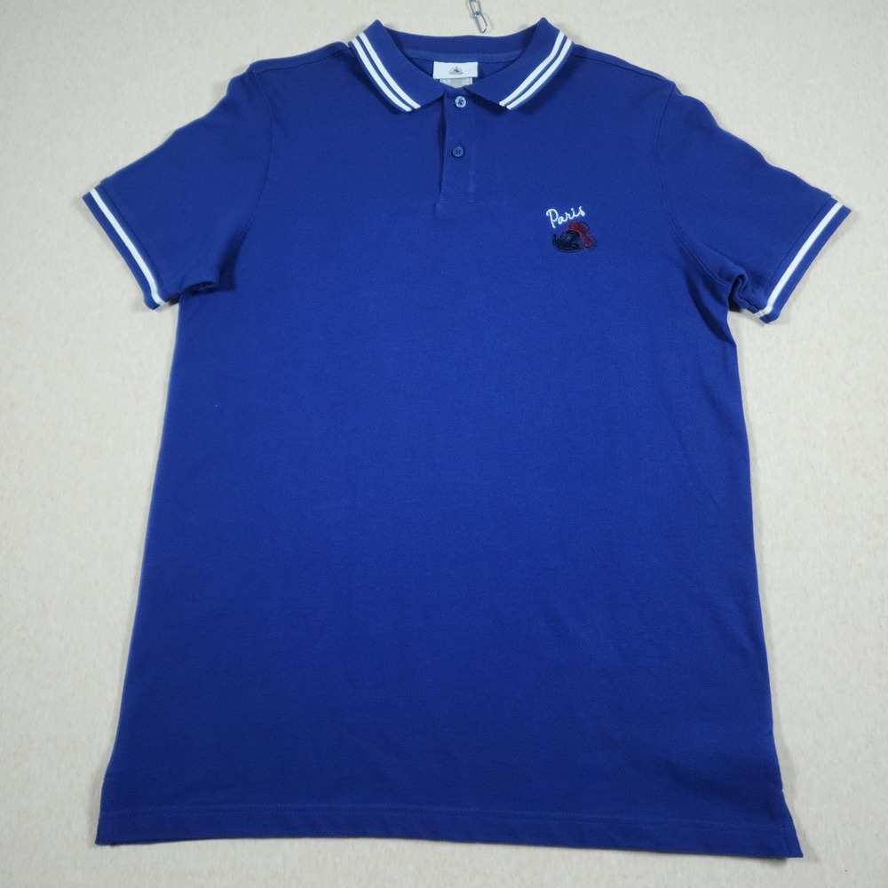 Disneyland Paris Mickey Beret Embroidered Polo Shirt Mens Medium Blue Cotton